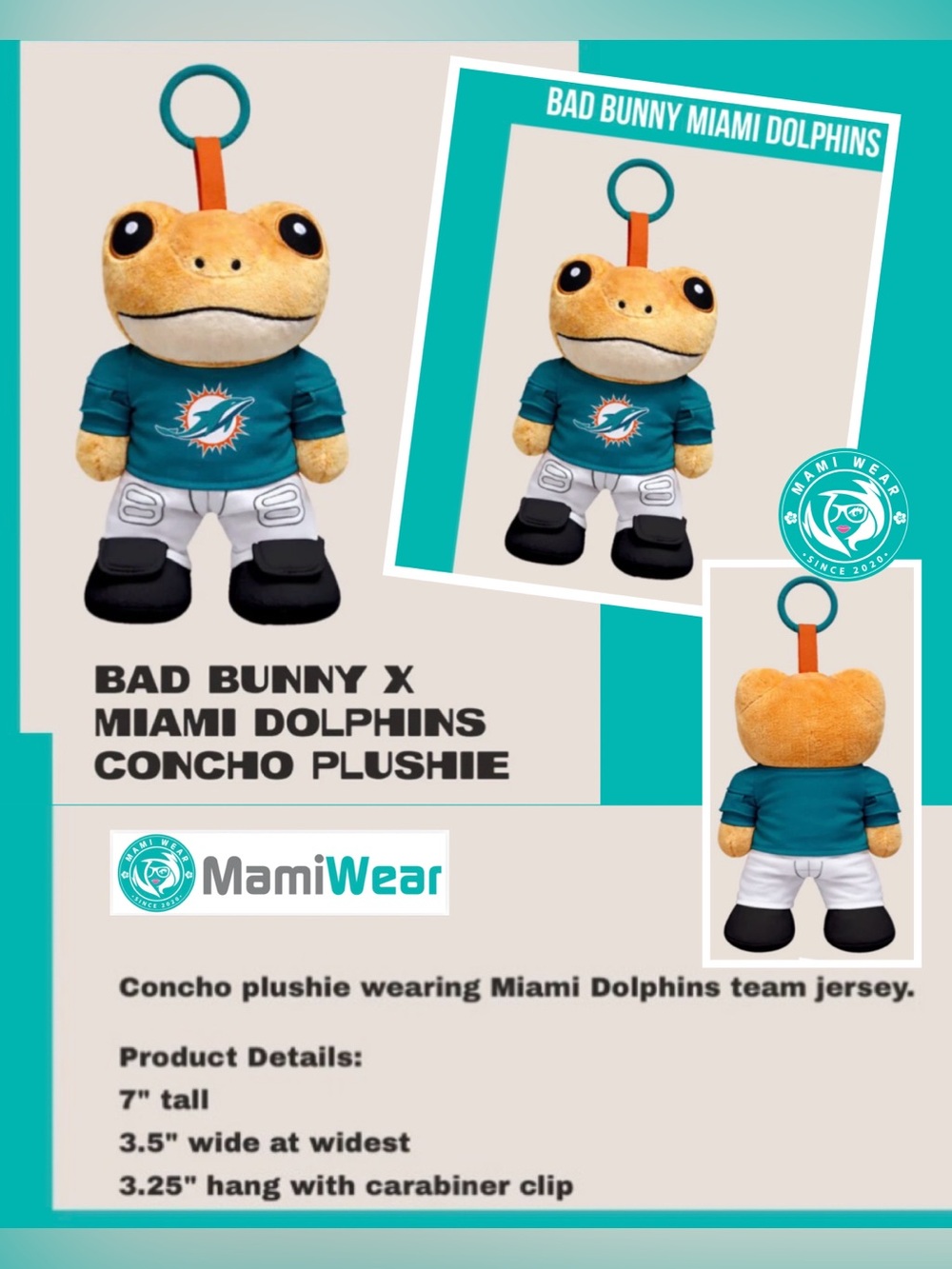 Bad Bunny Miami Dolphins Sapo Concho Plush Keychain Sealed Box